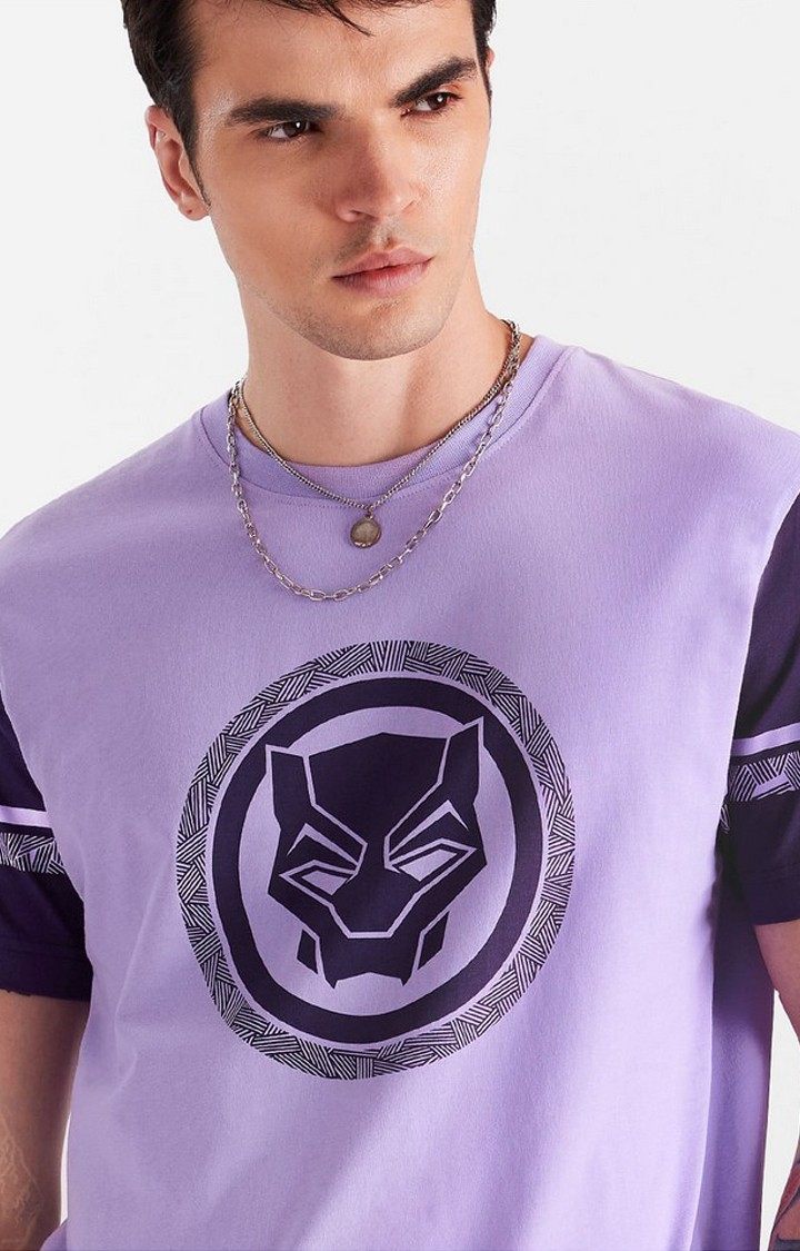Men's Black Panther: Graphic Logo Purple Printed Regular T-Shirt