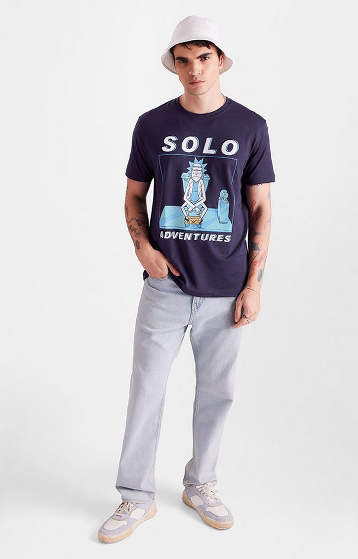 Men's Rick And Morty: Flying Solo Purple Printed Regular T-Shirt