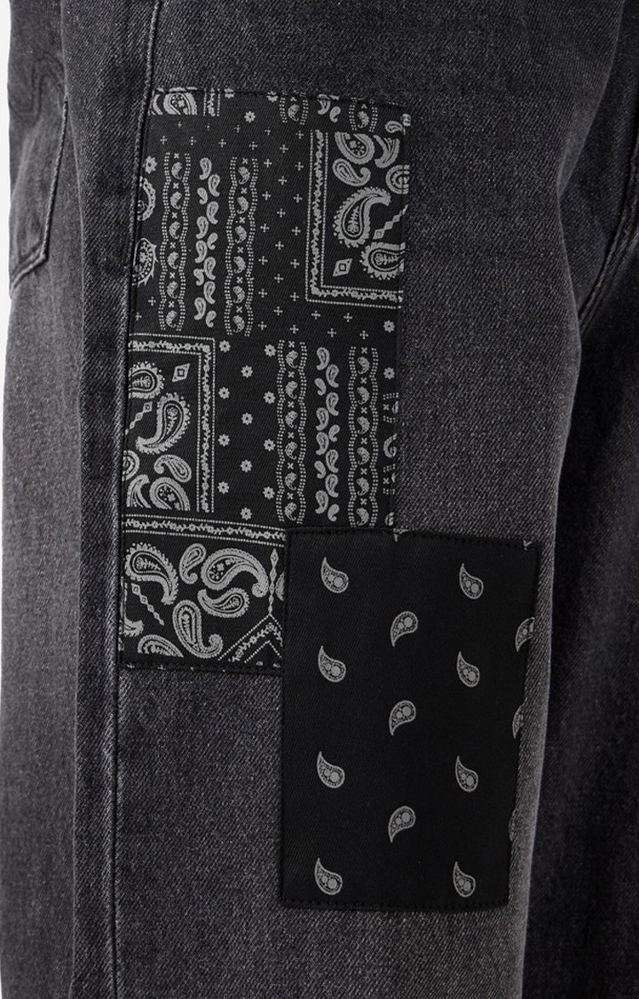 Men's Grey Cotton Printed Straight Jeans