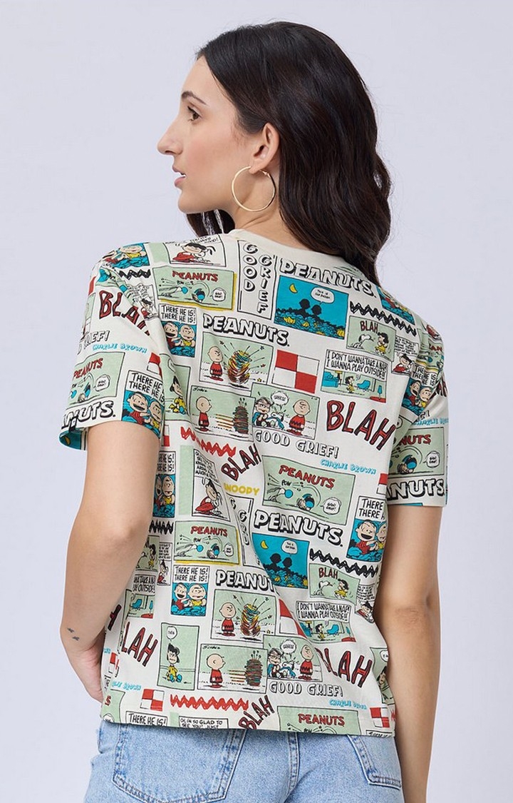 Women's Peanuts: Old School Multicolour Printed Regular T-Shirt