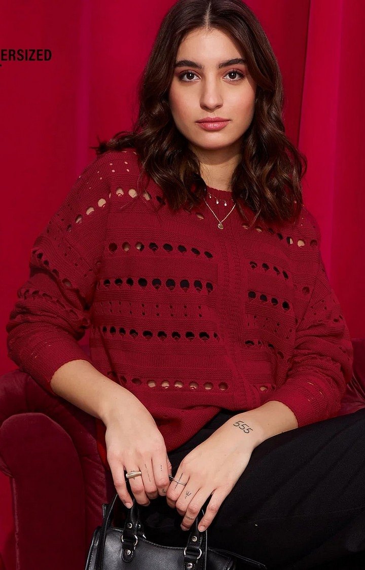Women's Solids: Deep Crimson Women's Oversized Sweaters