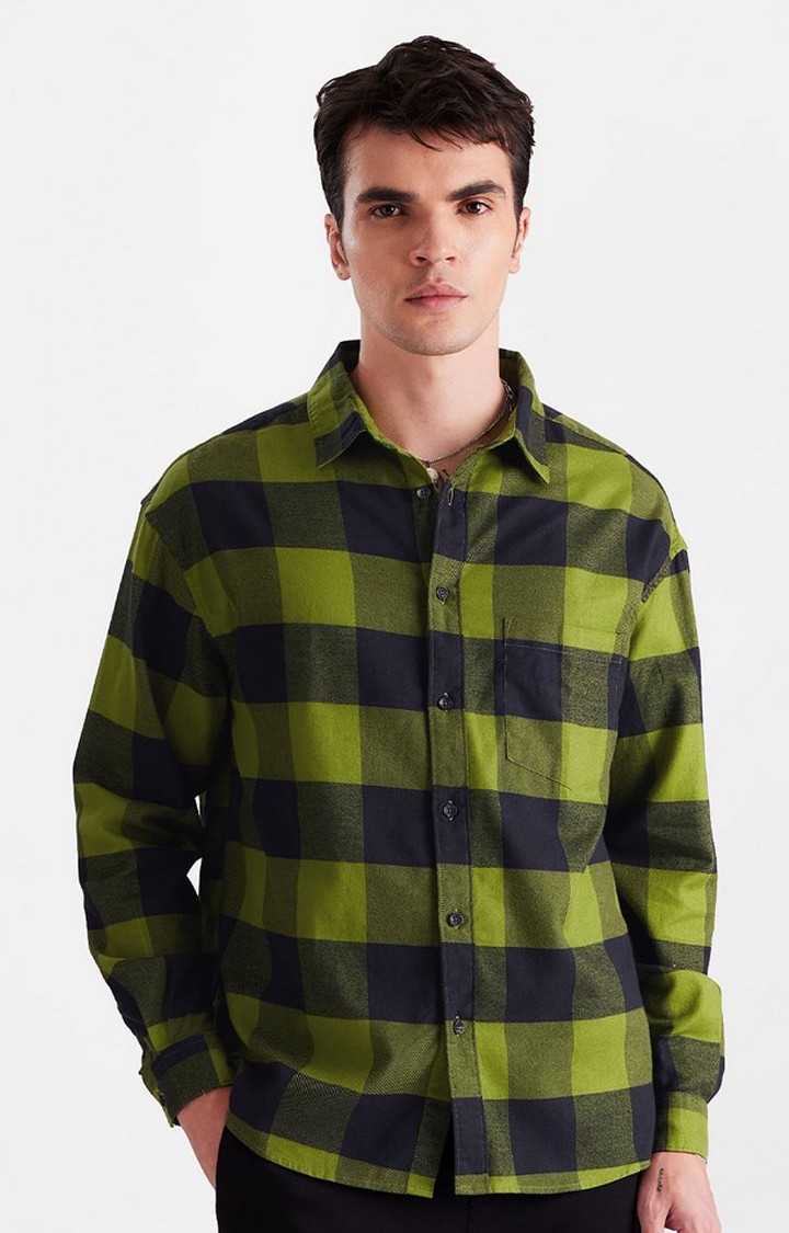 The Souled Store | Men's Green Checked Oversized Shirt
