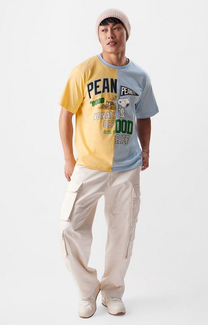 Men's Peanuts: Good Grief Yellow & Purple Printed Regular T-Shirt