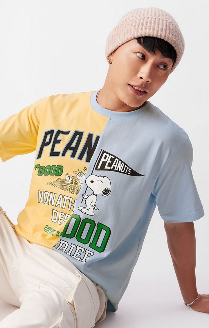 Men's Peanuts: Good Grief Yellow & Purple Printed Regular T-Shirt