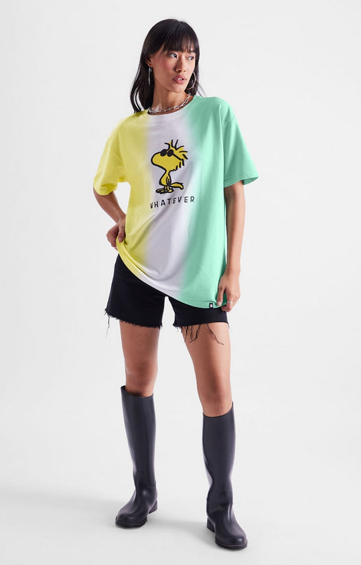 Women's Peanuts: Whatever Multicolour Printed Oversized T-Shirt