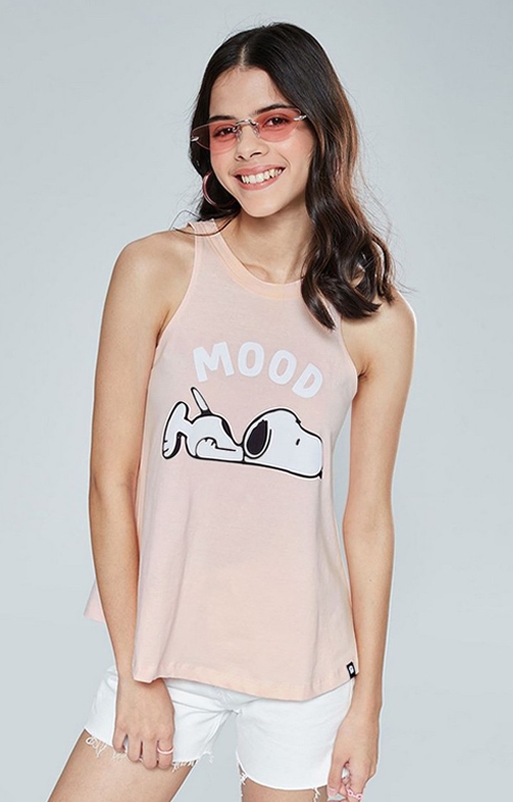Women's Peanuts: Mood For Life Pink Printed Tank Top