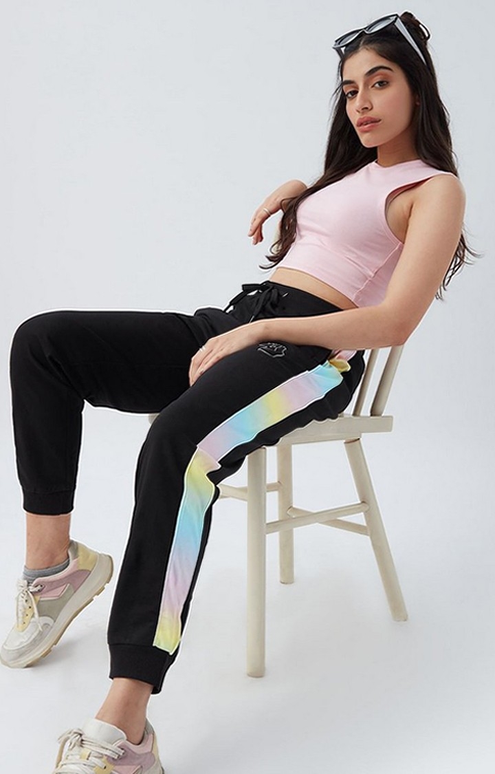 Women's Stay Magical Black Polycotton Solid Activewear Joggers