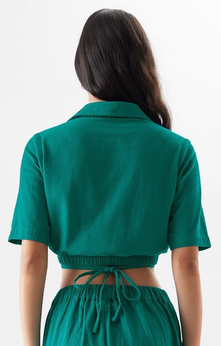 Women's Green Solid Crop Top