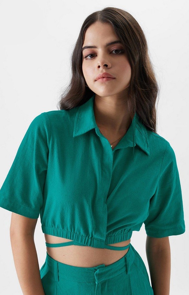 Women's Green Solid Crop Top