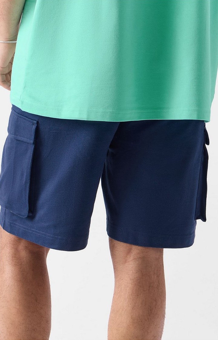 Men's  Blue Cotton Solid Shorts