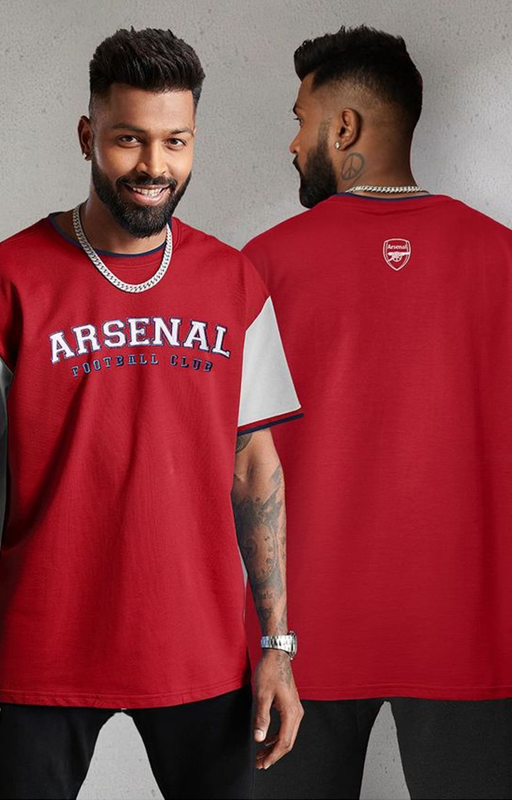 Men's Arsenal FC: Official Colours Red Typographic Printed Oversized T-Shirt