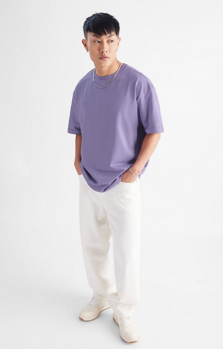 Men's Purple Solid Oversized T-Shirt
