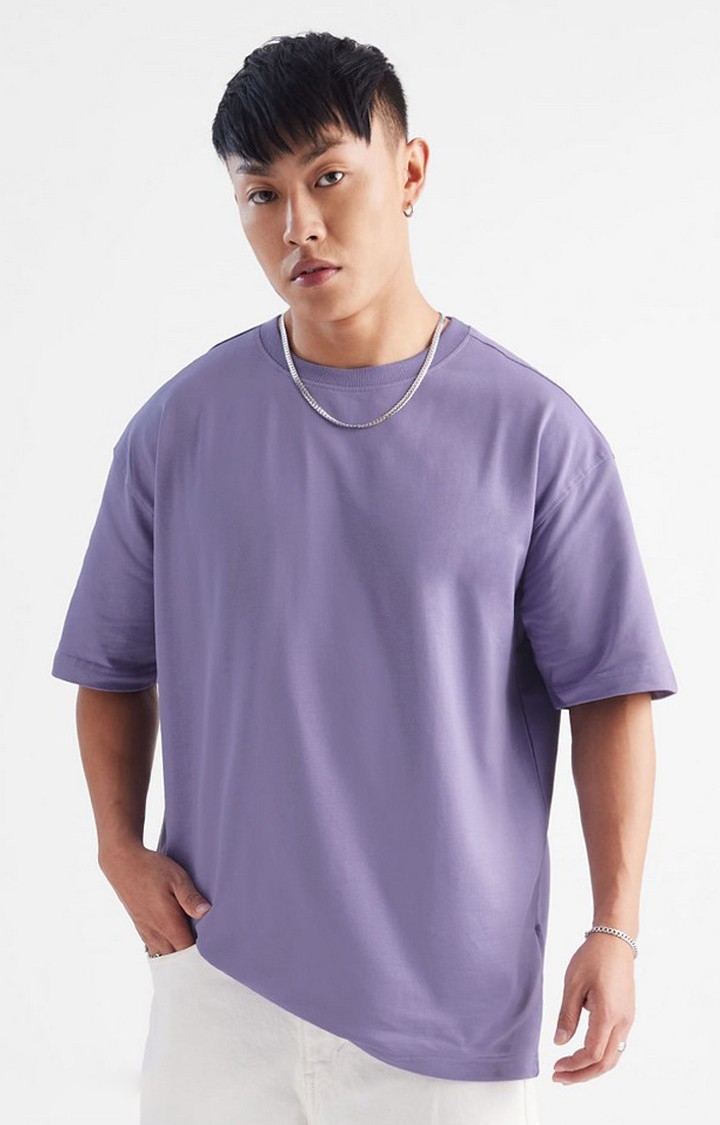 Men's Purple Solid Oversized T-Shirt