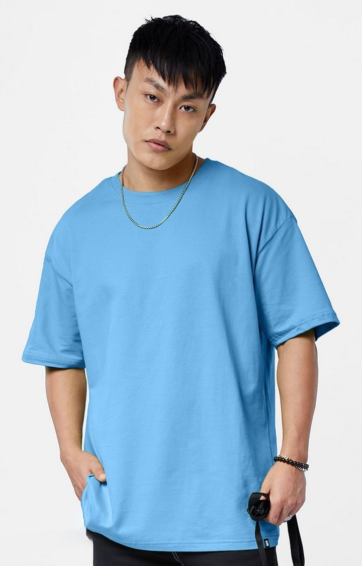 The Souled Store | Men's Blue Solid Oversized T-Shirt