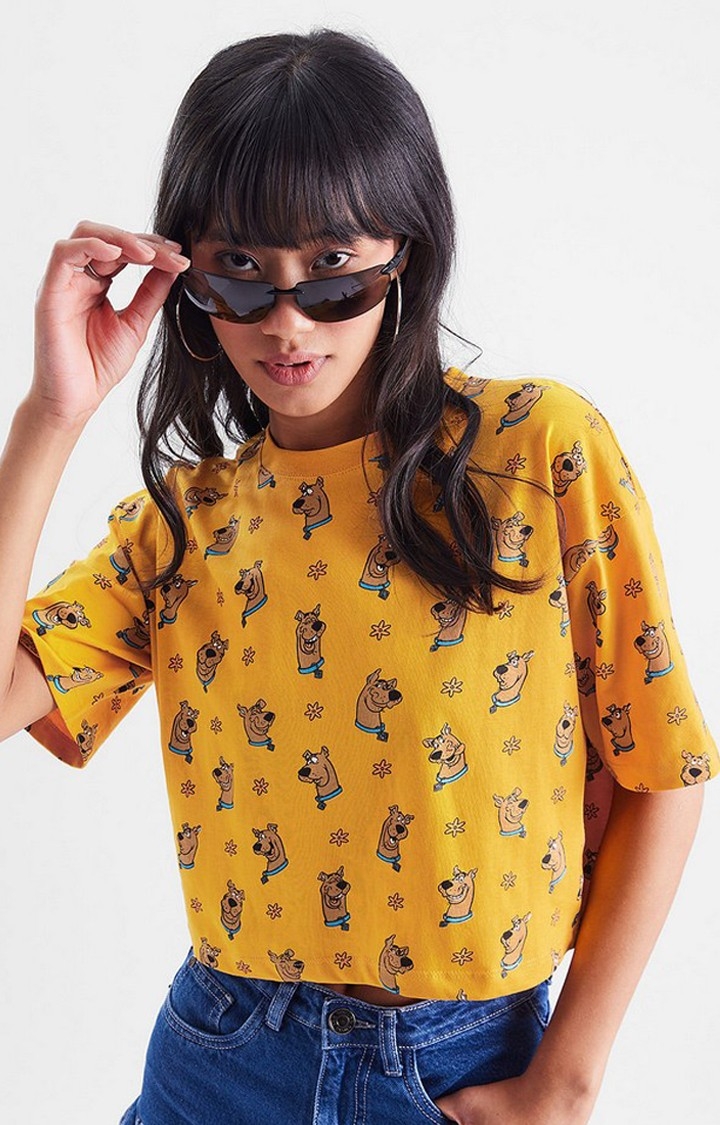 The Souled Store | Women's Scooby-Doo: Vibe With Scooby Yellow Printed Crop Top