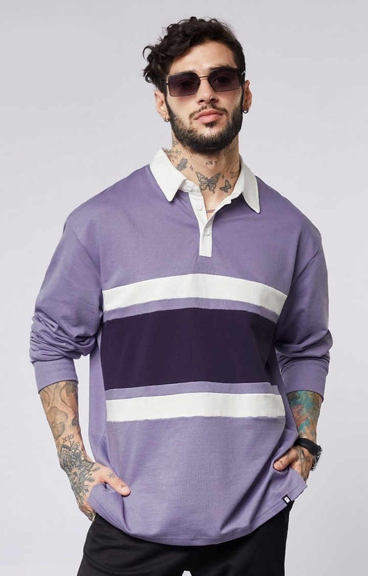 The Souled Store | Men's Purple Striped Oversized T-Shirt