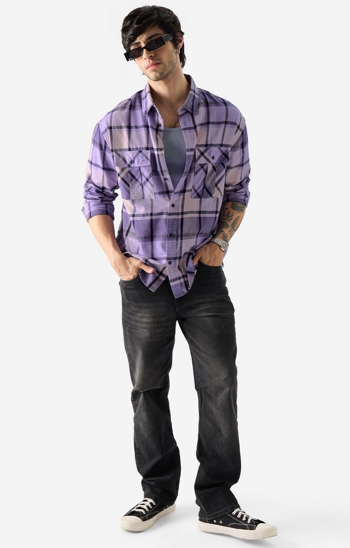 Men's Plaid: Purple And Black Men's Relaxed Shirts