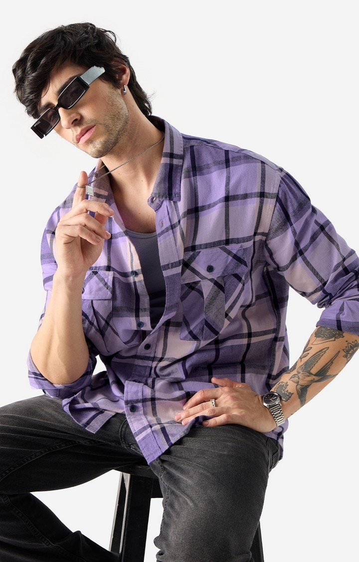 The Souled Store | Men's Plaid: Purple And Black Men's Relaxed Shirts