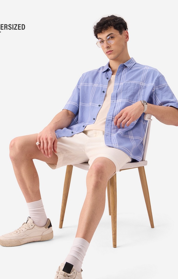 Men's Plaid: Purple And White Oversized Shirts