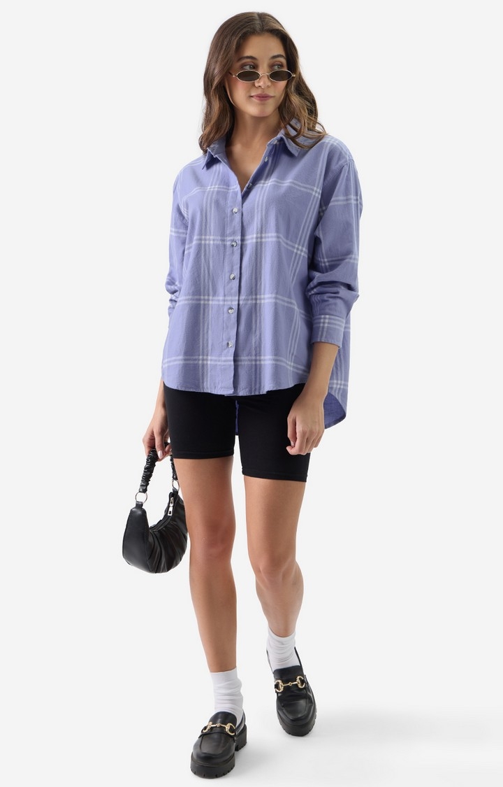 The Souled Store | Women's Plaid: Purple And White Women's Boyfriend Shirts