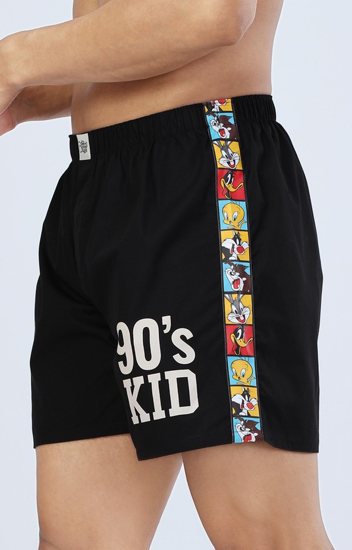 Men's Black Cotton Graphic Shorts