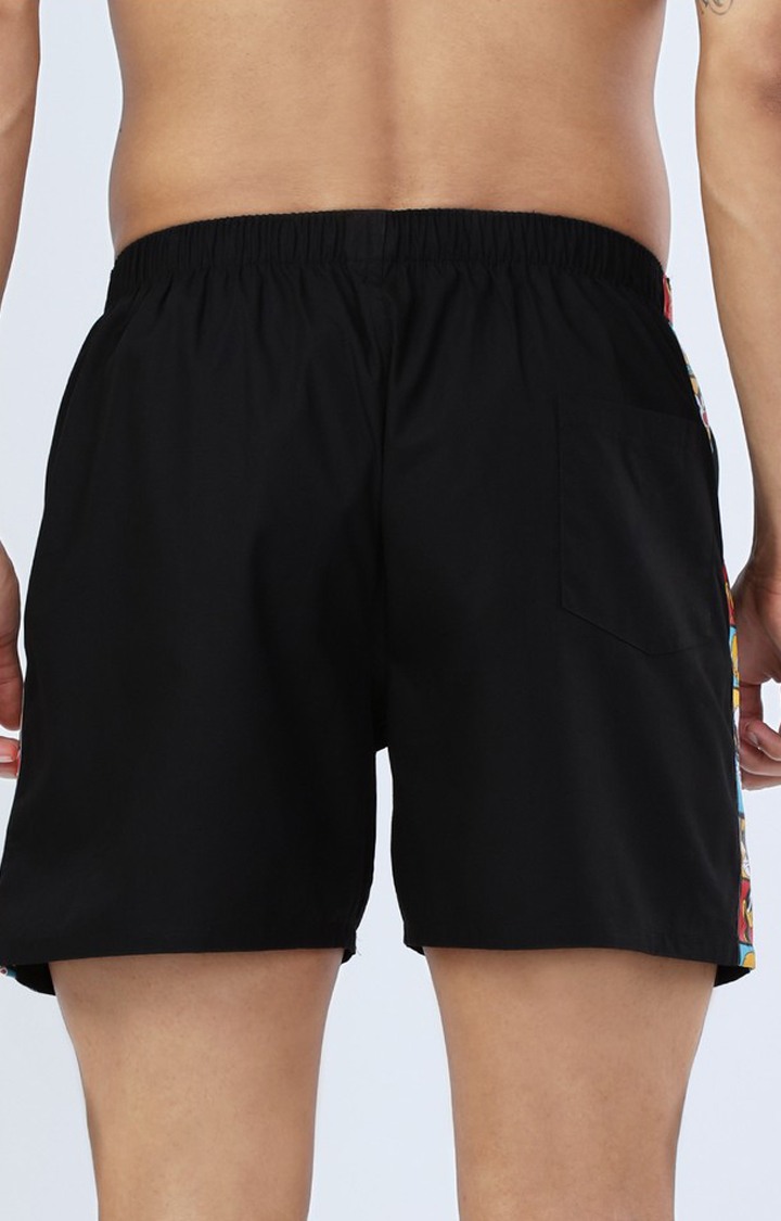 Men's Black Cotton Graphic Shorts
