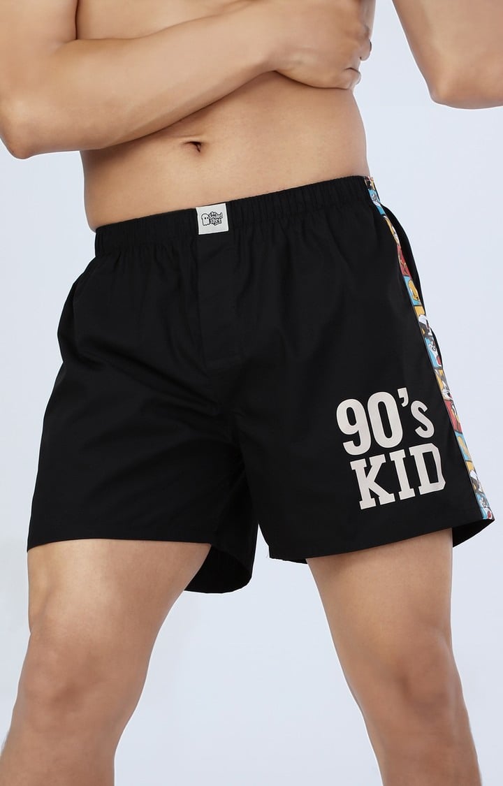 Men's Black Cotton Graphic Shorts