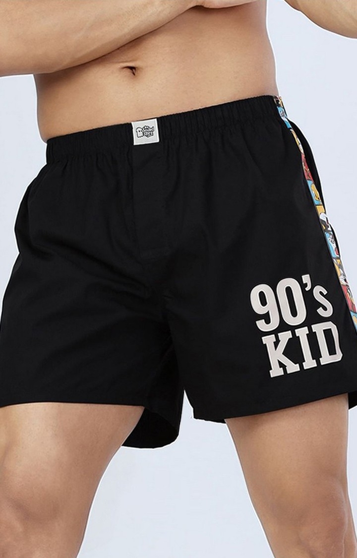 The Souled Store | Men's Looney Tunes 90's Kid Black Cotton Typographic Printed Shorts