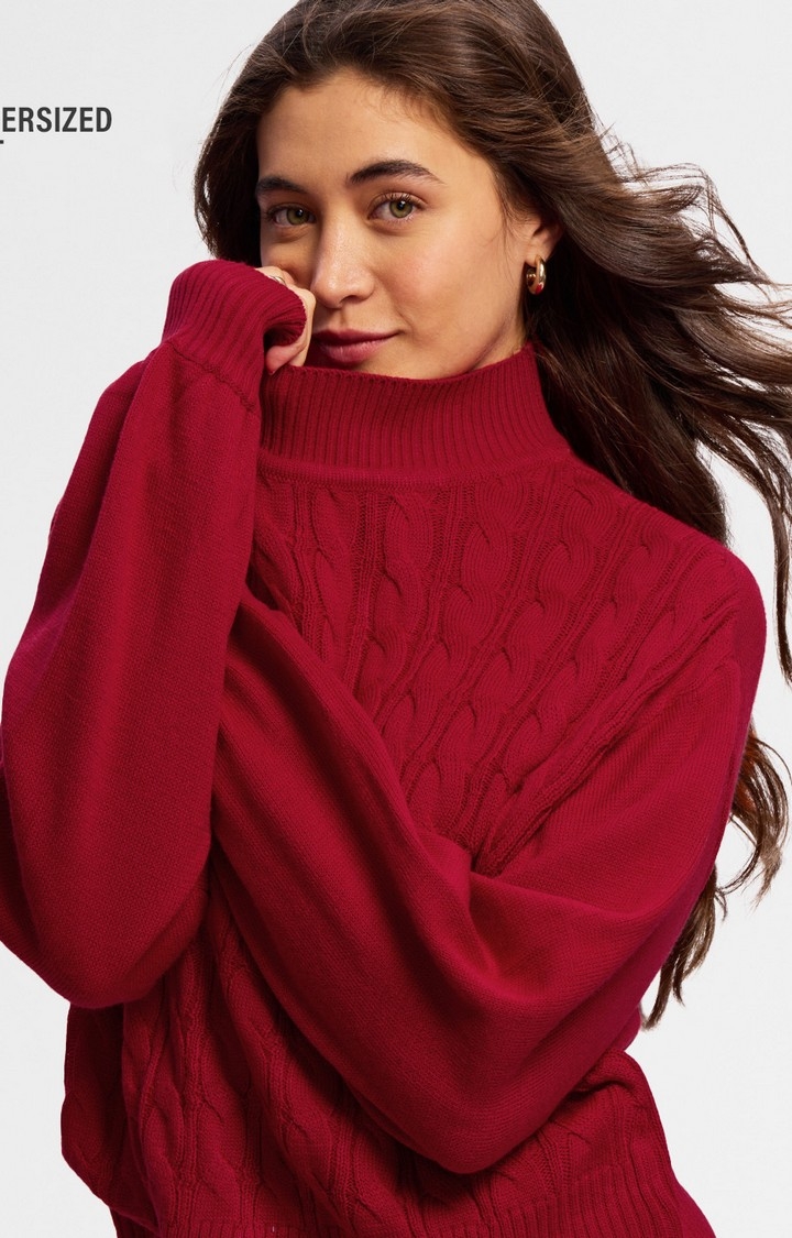 The Souled Store | Women's Solids: Poppy Red Women's Oversized Sweaters