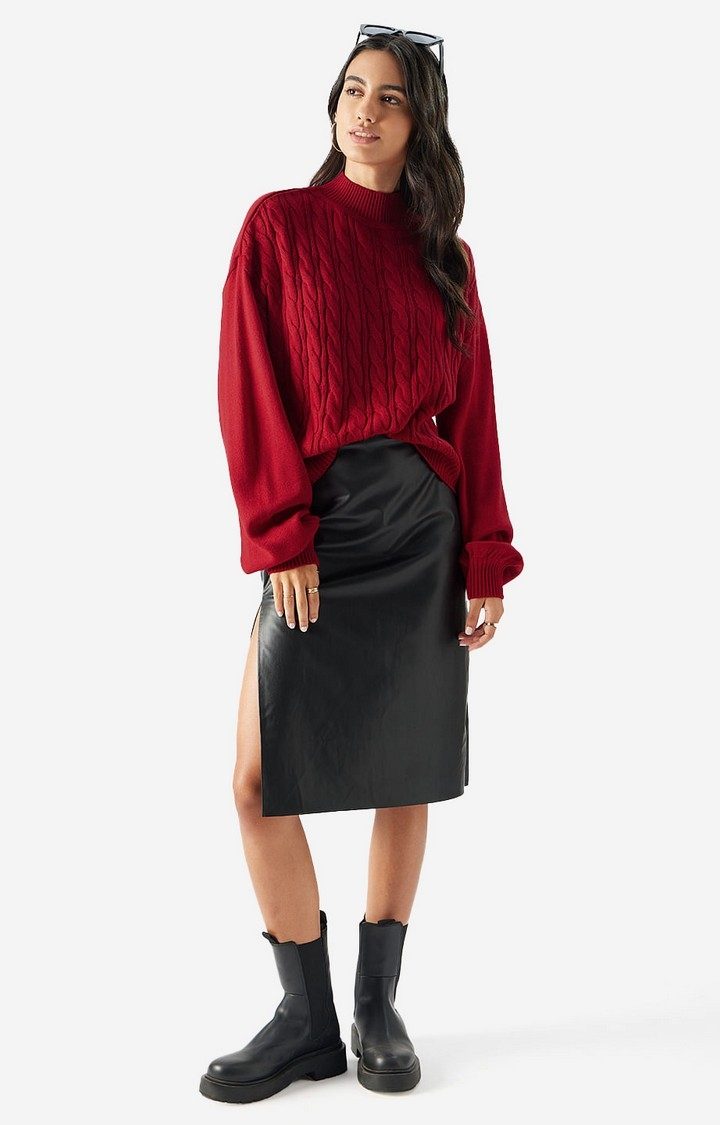 Women's Solids: Poppy Red Women's Oversized Sweaters