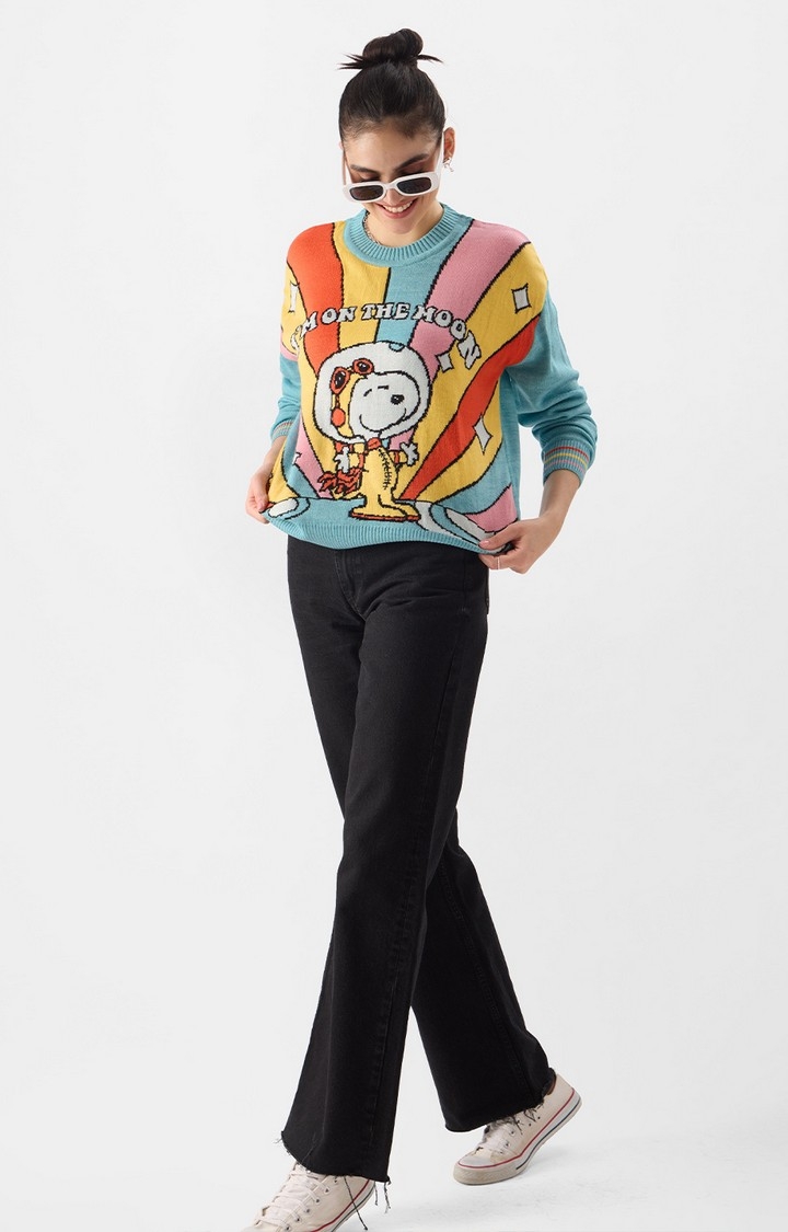 Women's Peanuts: On The Moon Women's Oversized Sweaters