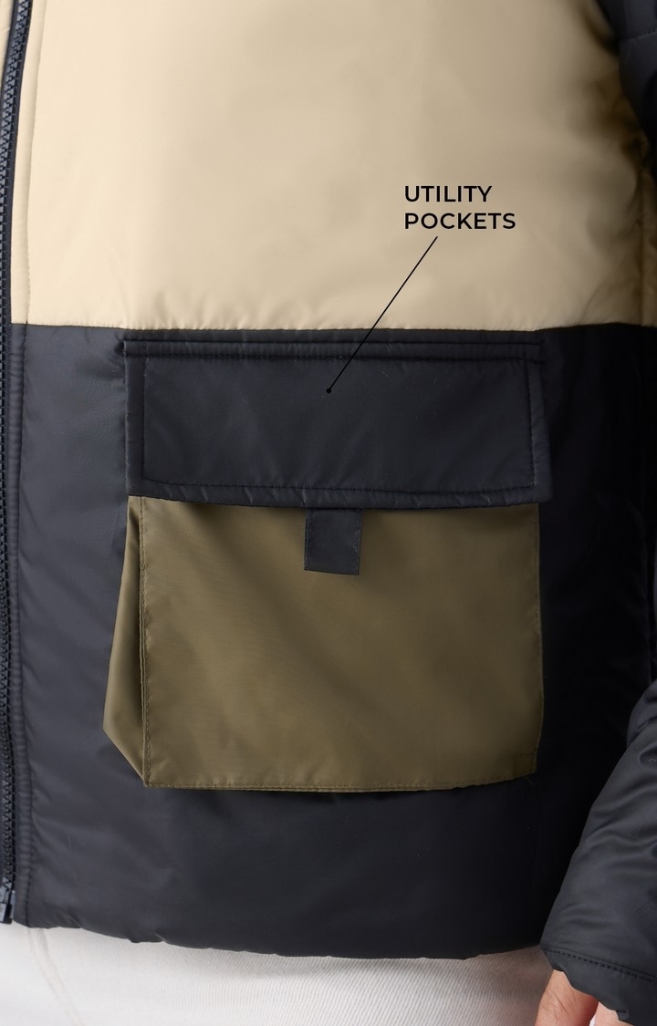 Men's Solids: Black, Cream, Khaki (Colourblock) Men's Puffer Jackets
