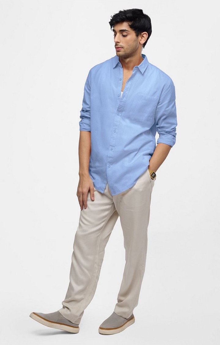Men's Blue Solid Casual Shirt