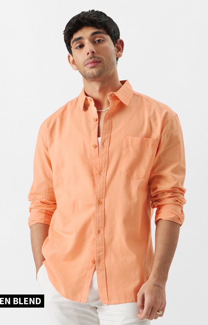 The Souled Store | Men's Cotton Linen: Peach Cotton Linen Shirts
