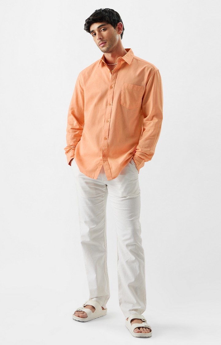 Men's Cotton Linen: Peach Cotton Linen Shirts