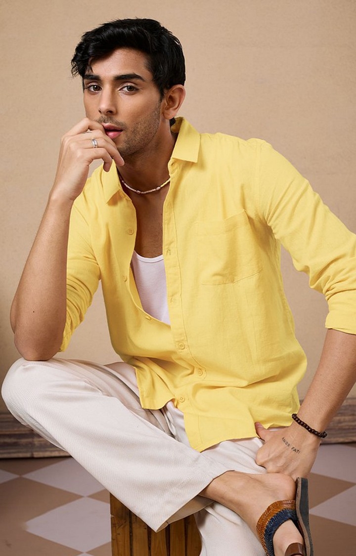 Men's Yellow Solid Casual Shirt