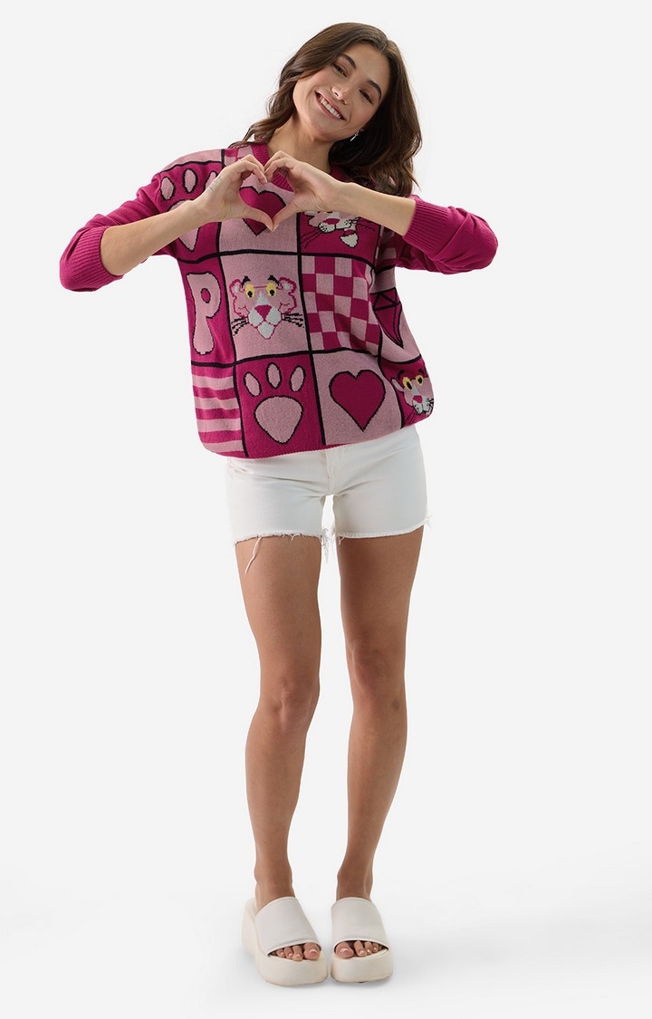 Women's Pink Panther: Positively Pink Women's Knitted Sweaters