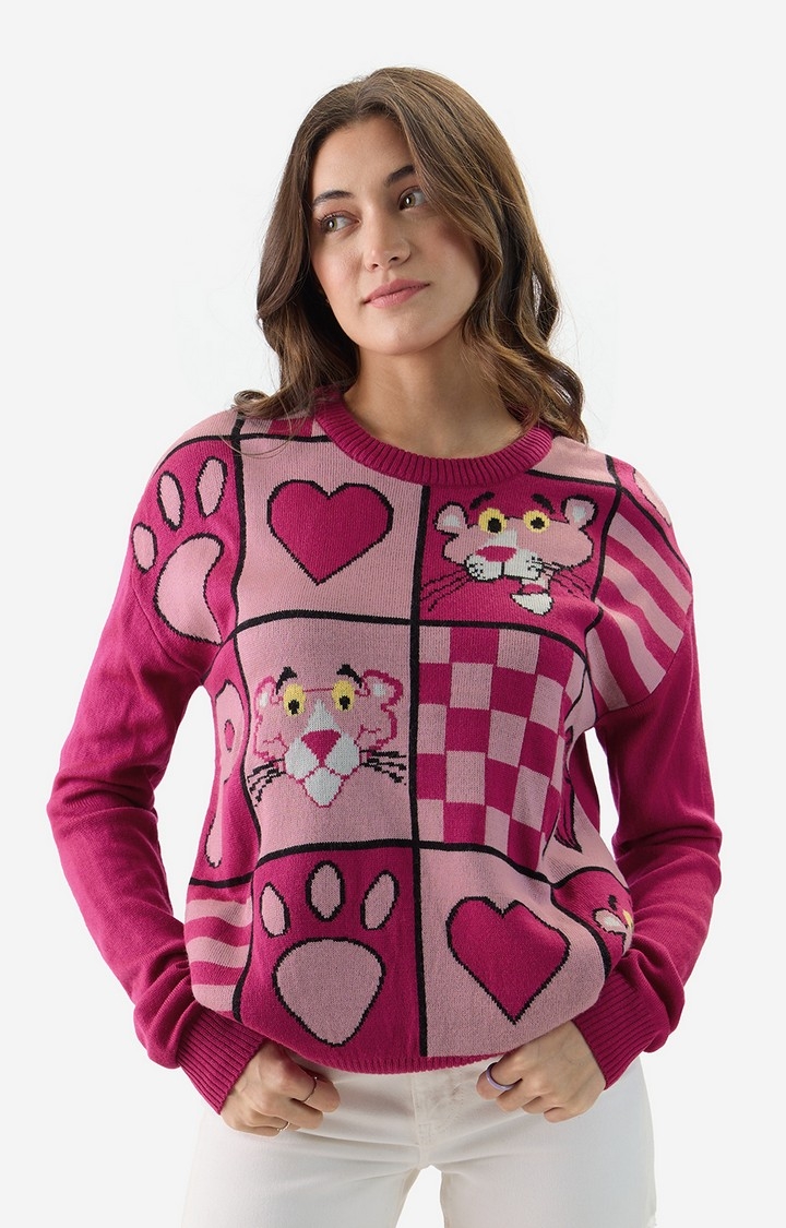 The Souled Store | Women's Pink Panther: Positively Pink Women's Knitted Sweaters