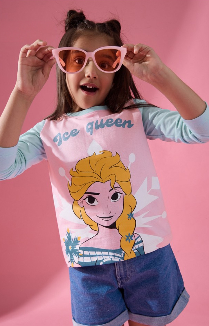 Girls Queen Elsa Cotton Printed T-Shirts