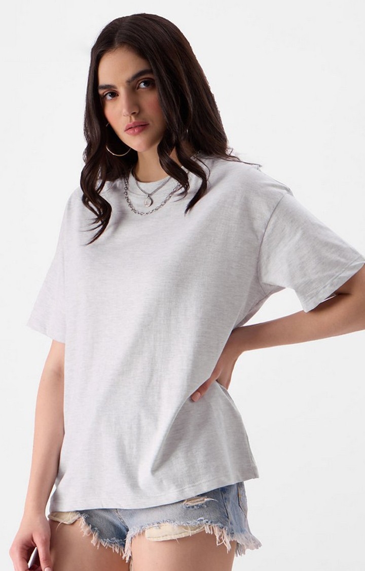Women's Grey Solid Oversized T-Shirt