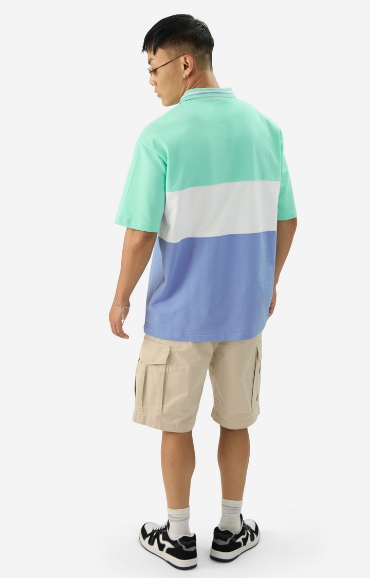 Men's Aqua Spring Oversized Polo T-Shirt