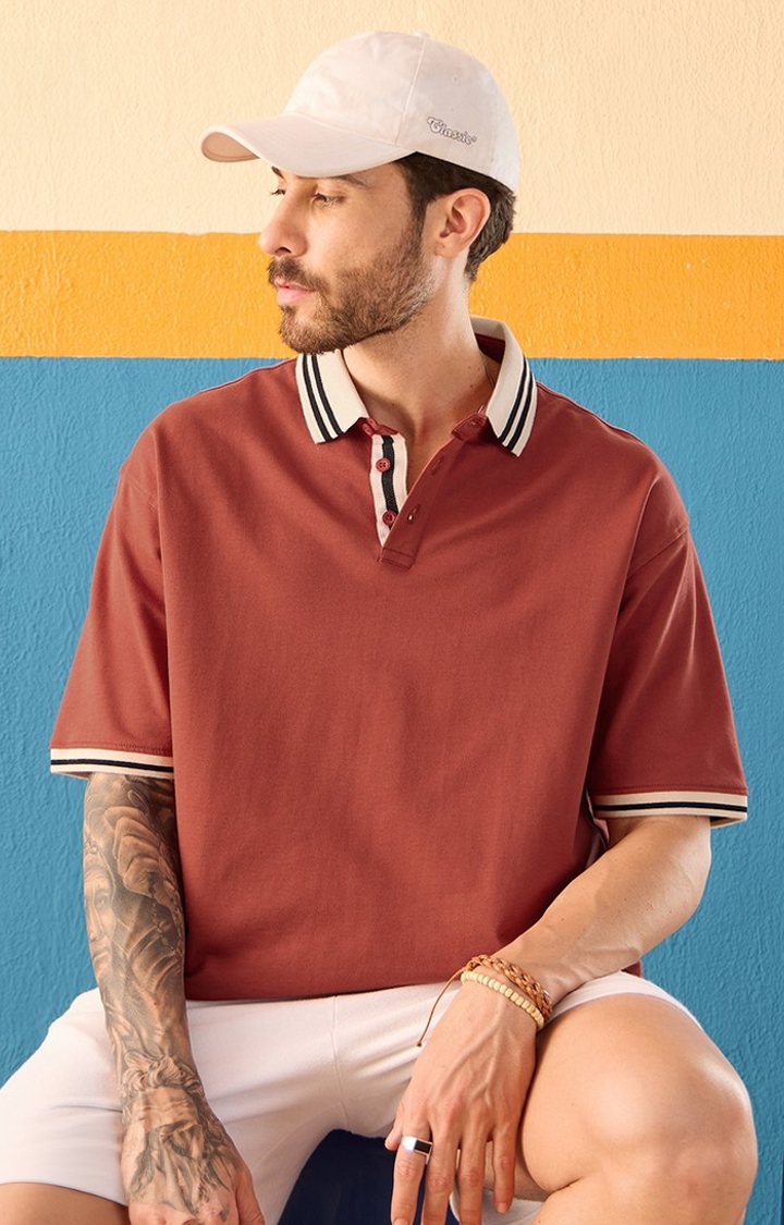 The Souled Store | Men's TSS Originals: Antique Red Oversized Polo T-Shirt