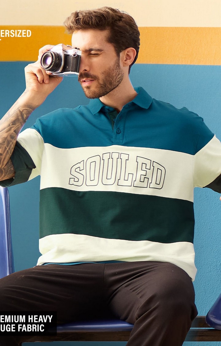 The Souled Store | Men's TSS Originals: Horizon Stripes Oversized Polo T-Shirt