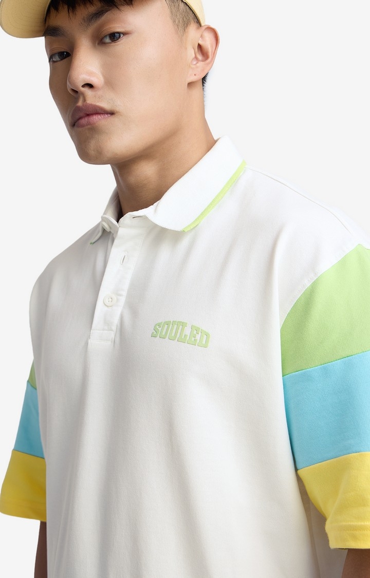 Men's TSS Originals: White Block Oversized Polo T-Shirt