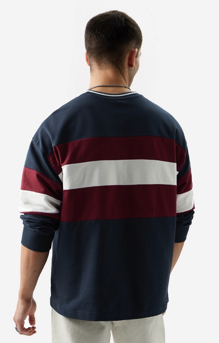Men's TSS Originals: Merlot Navy Oversized Full Sleeve T-Shirt