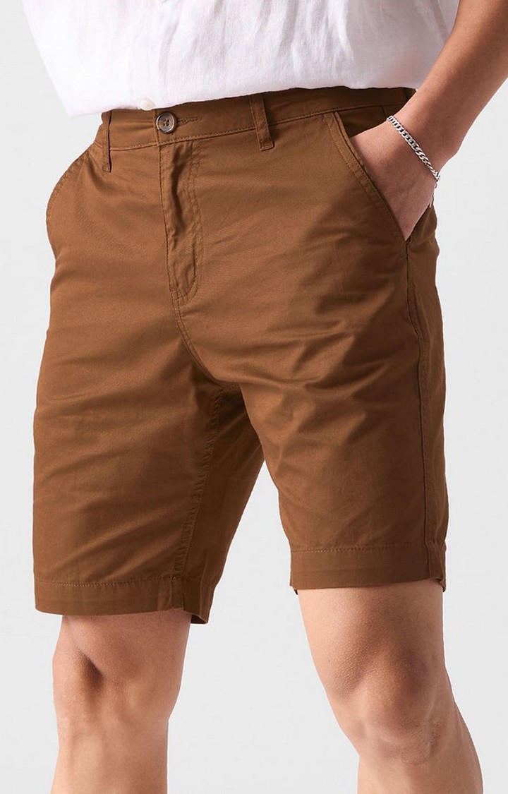 Men's  Rust red Cotton Solid Shorts