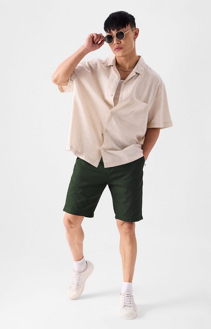 Men's  Olive Cotton Solid Shorts