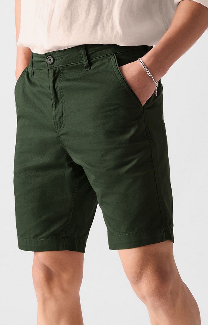 Men's  Olive Cotton Solid Shorts