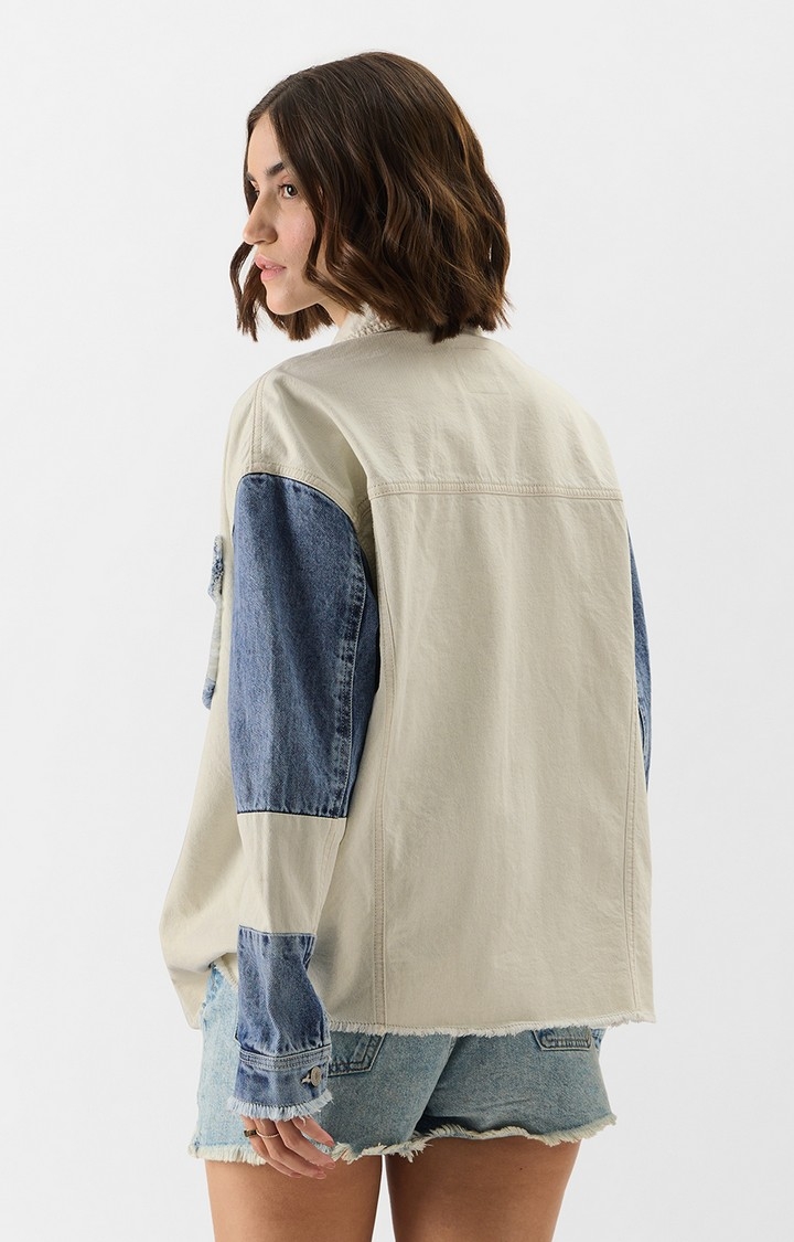 Women's Solids: White, Blue (Colourblock) Women's Denim Jackets