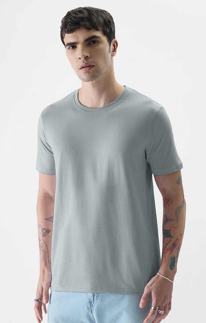 Men's Grey Solid Regular T-Shirt